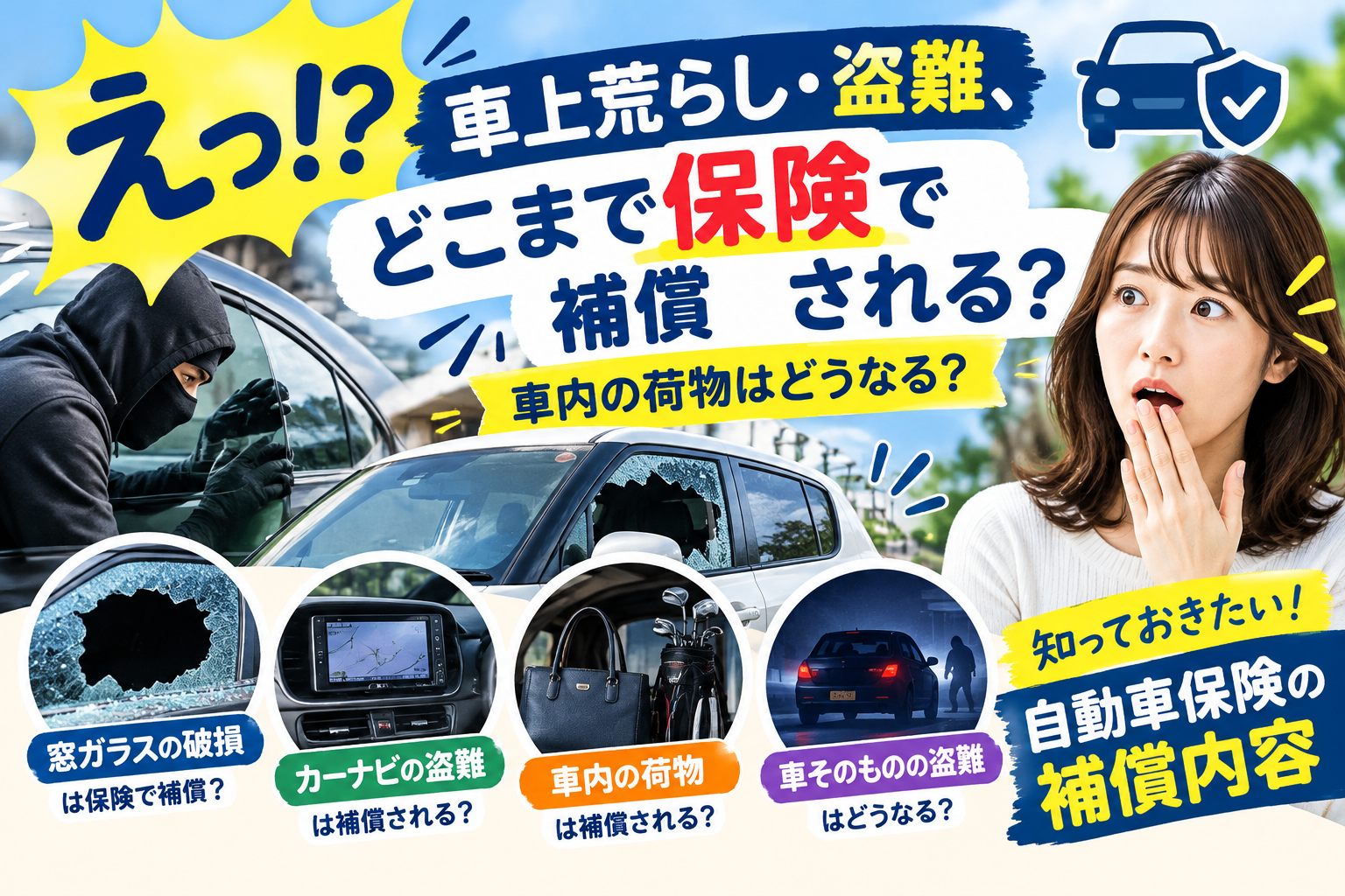 車上荒らし・盗難、どこまで保険で補償される？車内の荷物はどうなる？
